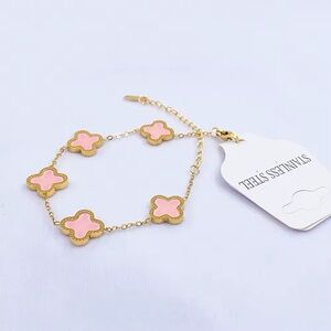 Clover Bracelet pink 18k plated stainless steel red